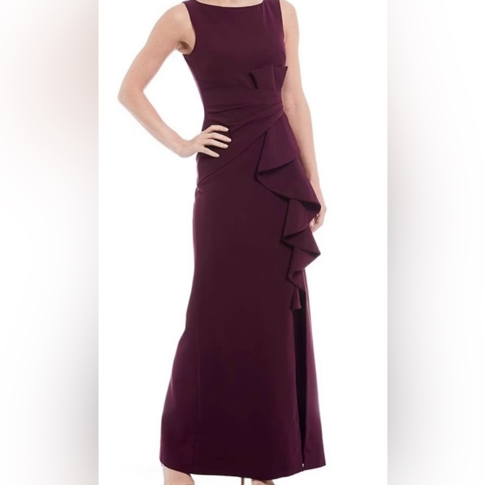 Eliza J Front Ruffle Women’s Long Gown Sleeveless Front Slit Red Maroon Size 10